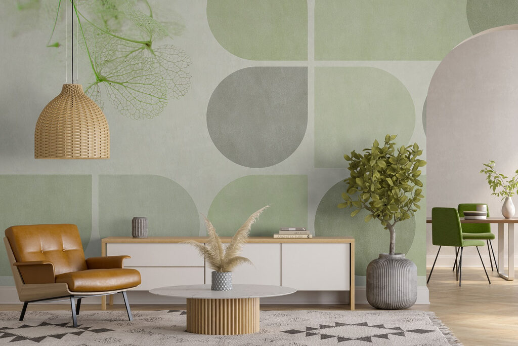 Arches et branche feuillue dans un intérieur