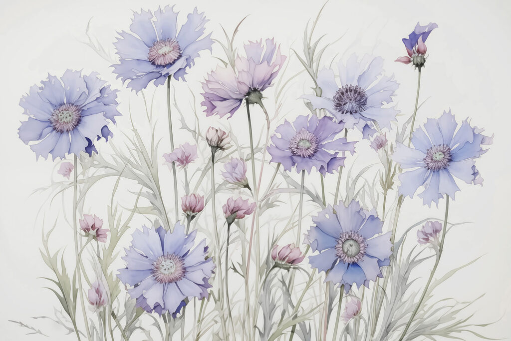 Fleurs sauvages et boutons — motif complet