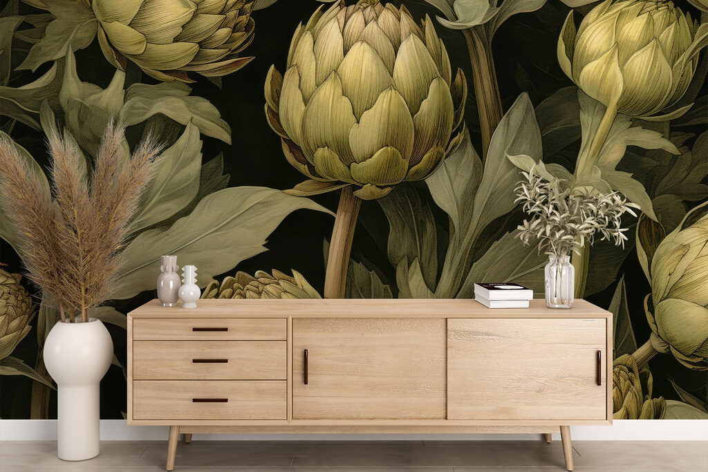 Artichauts et feuilles sombres — intérieur 3
