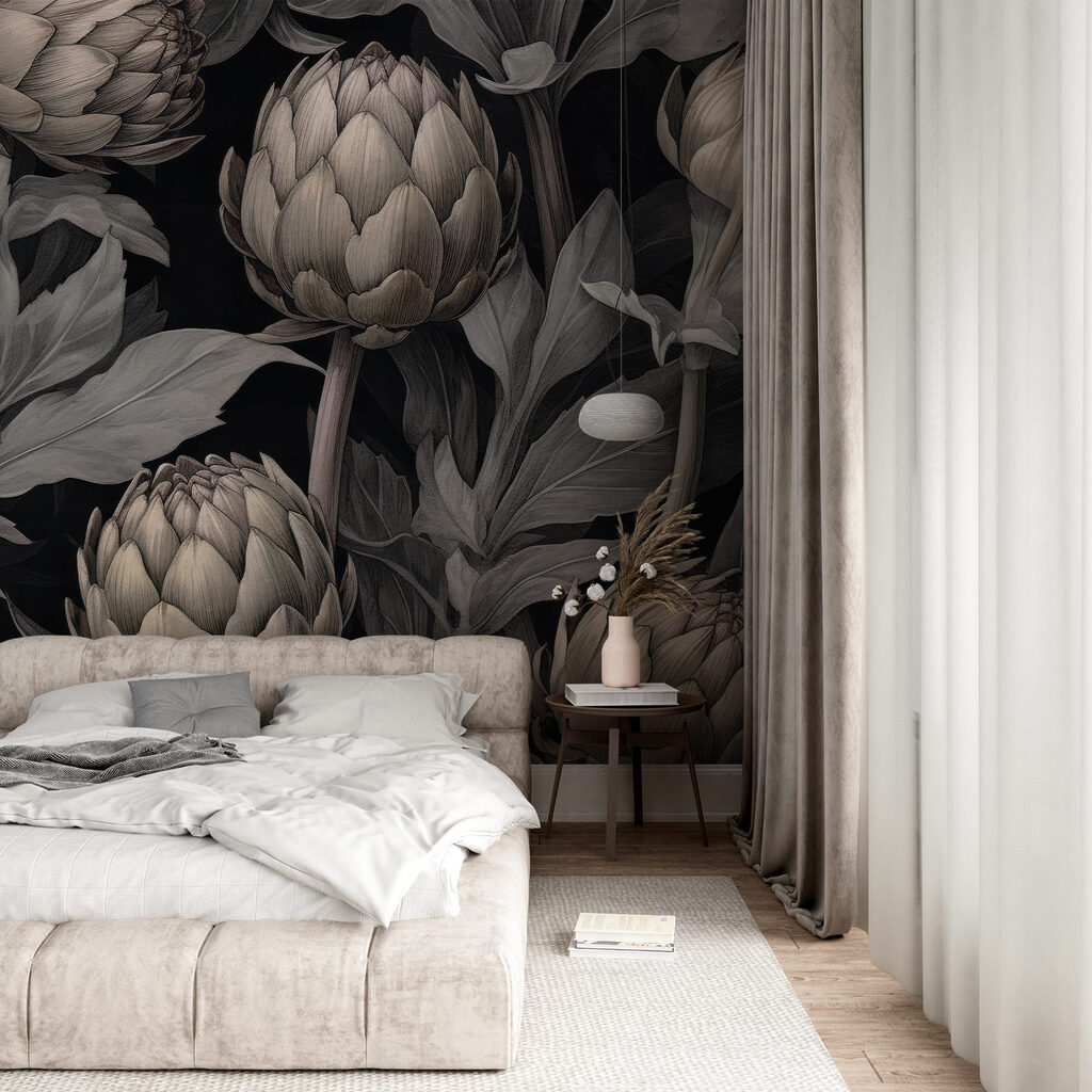 Artichauts et feuilles sombres — intérieur 1