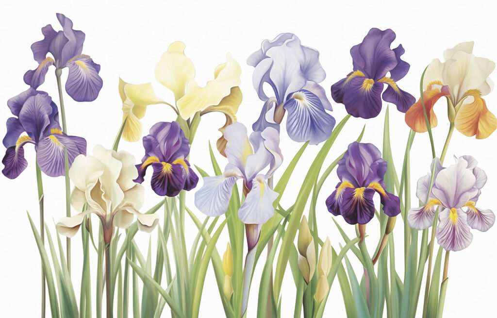 Iris violets et blancs — motif complet