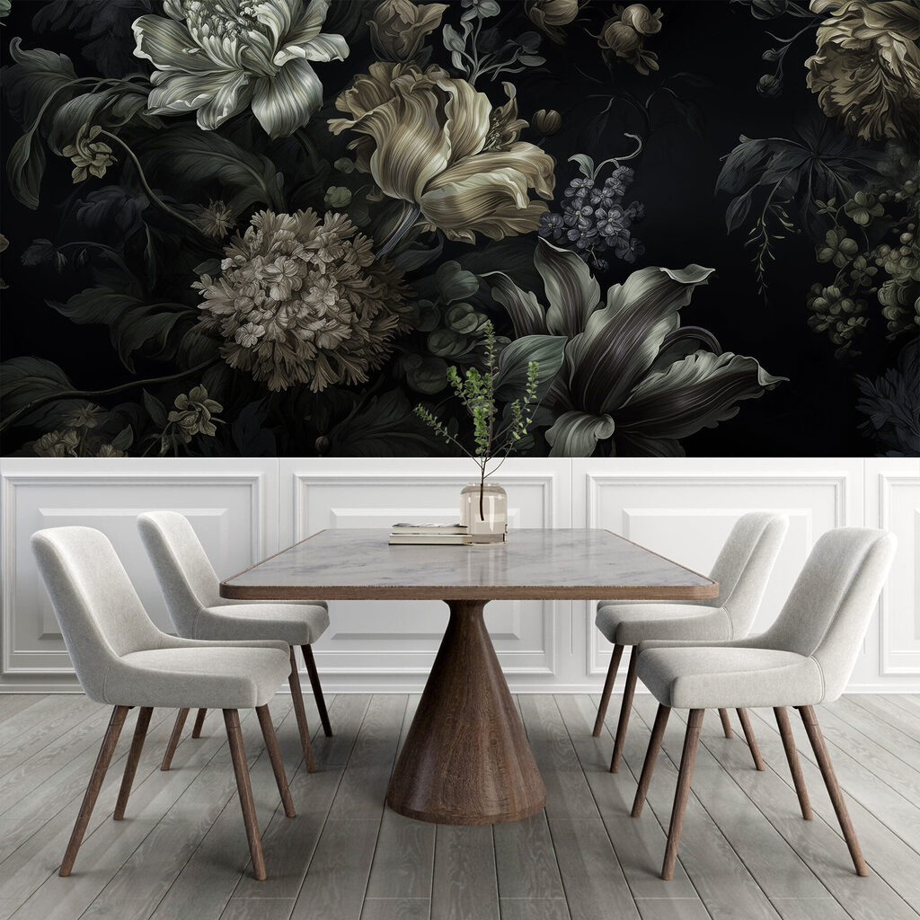 Fleurs dans l’ombre dans un intérieur