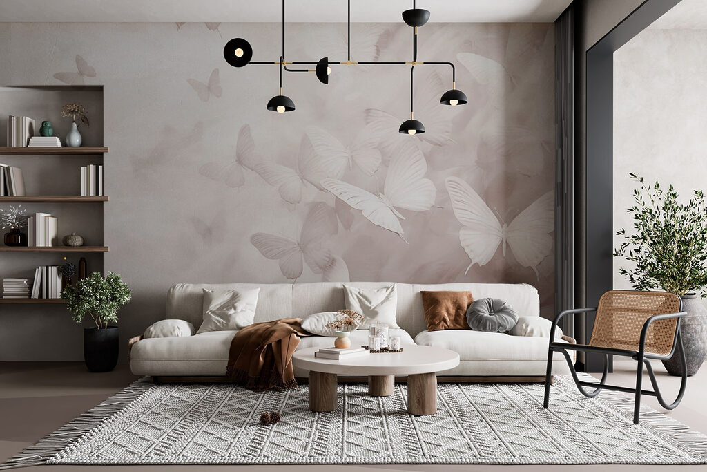Papillons dans la brume dans un intérieur
