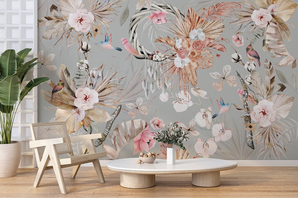 Fleurs et oiseaux gracieux — intérieur 3