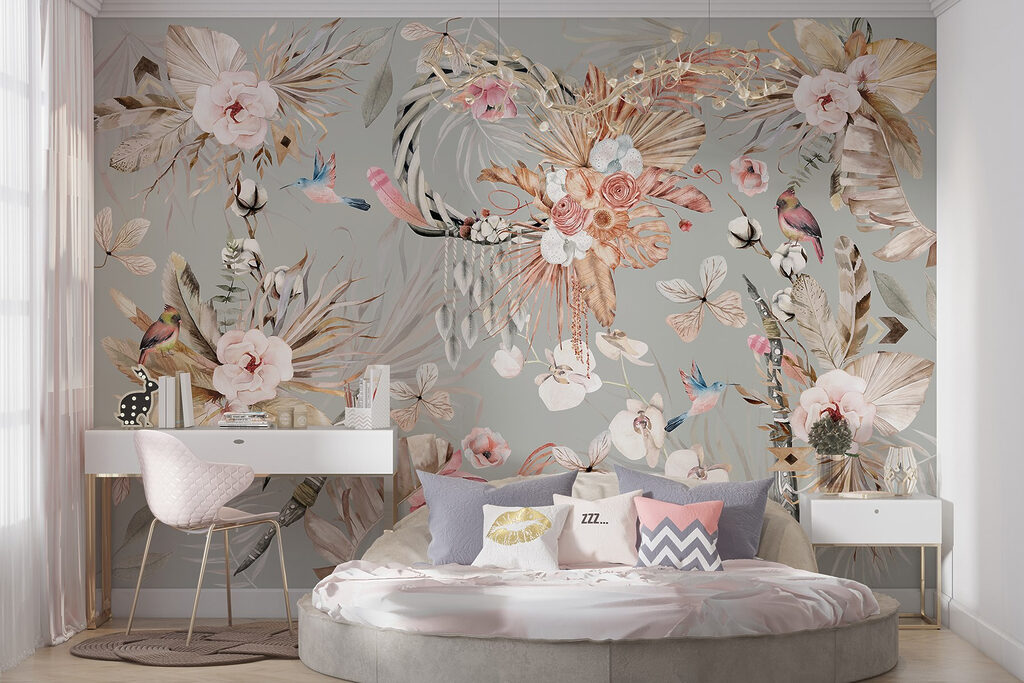 Fleurs et oiseaux gracieux — intérieur 5