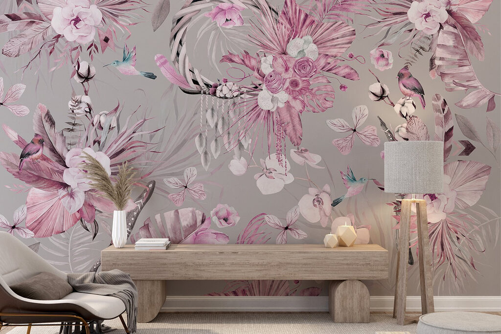 Fleurs et oiseaux gracieux — intérieur 1