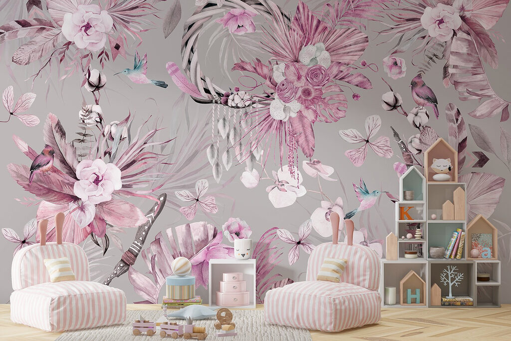 Fleurs et oiseaux gracieux — intérieur 4