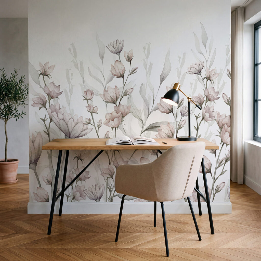 Petites fleurs sur blanc dans un intérieur