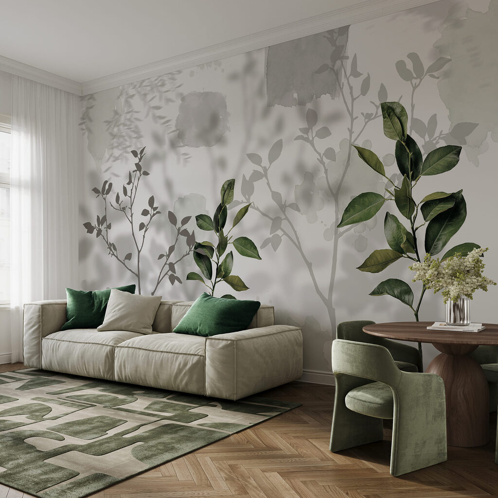 Rameaux sur ombres peintes dans un intérieur