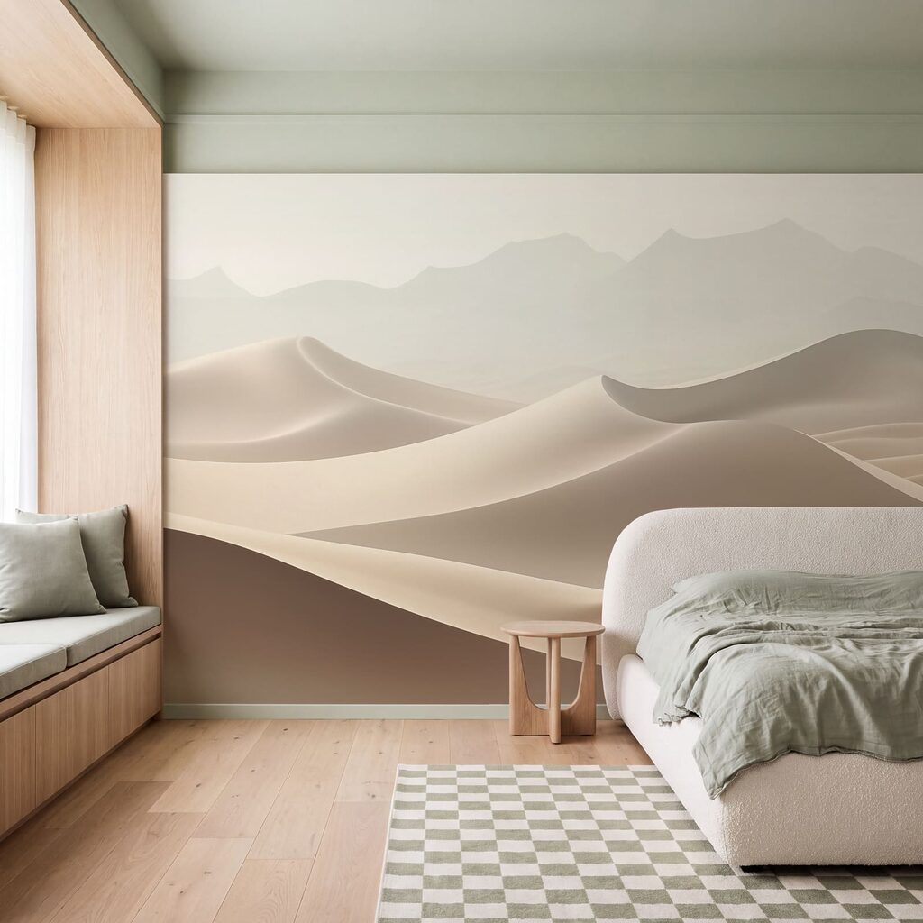 Dunes et montagnes pâles dans un intérieur
