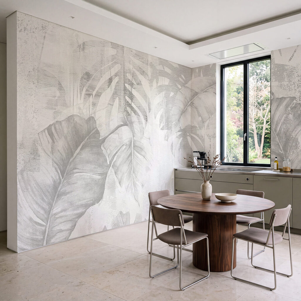 Feuilles tropicales patinées dans un intérieur