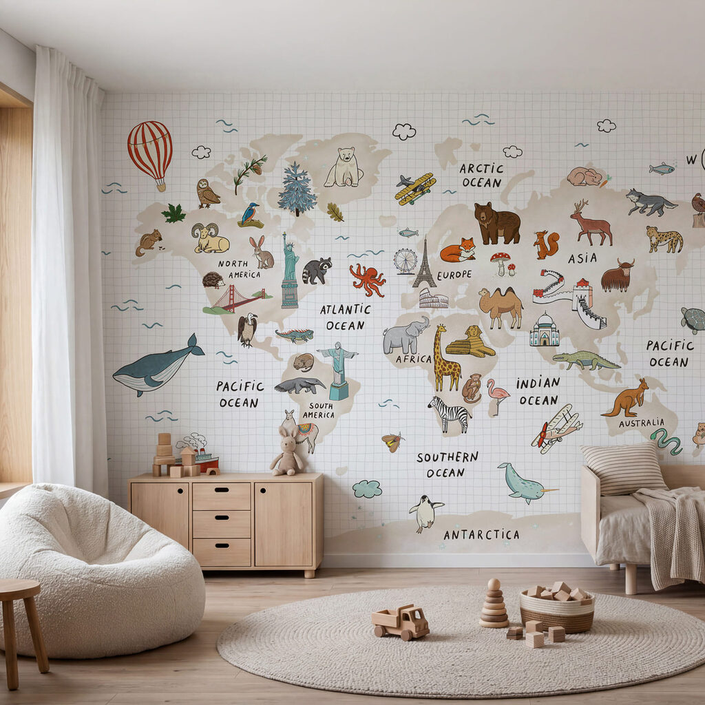 Carte animalière et itinéraires dans un intérieur