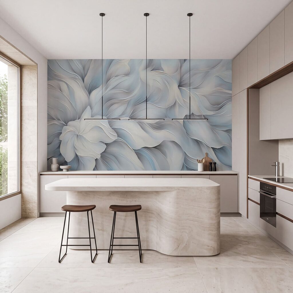 Fleur bleue plissée dans un intérieur