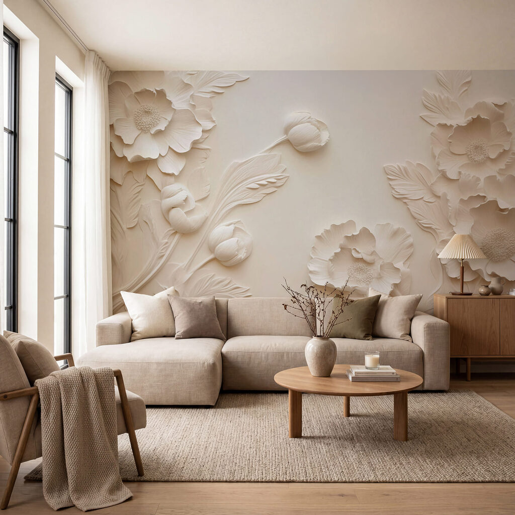 Fleurs blanches en bordure dans un intérieur
