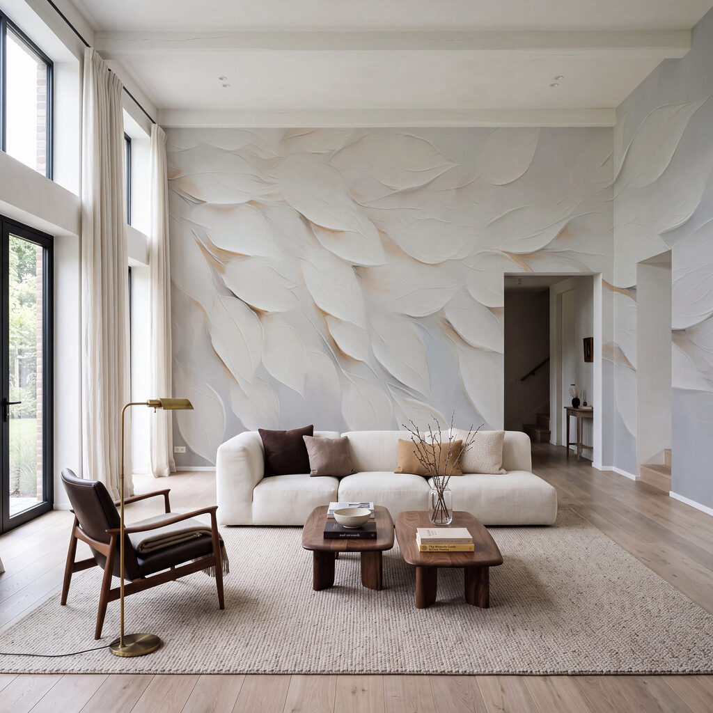 Feuilles blanches superposées dans un intérieur