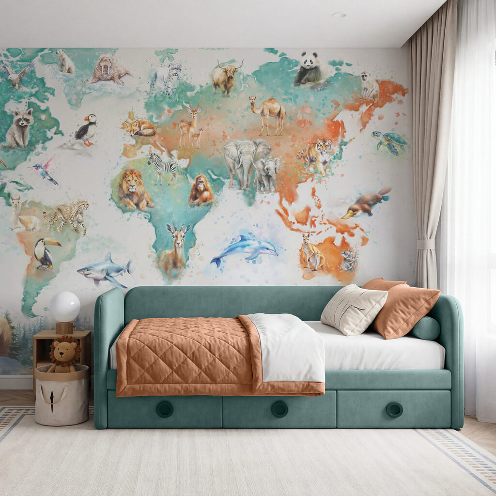 Carte colorée des animaux dans un intérieur