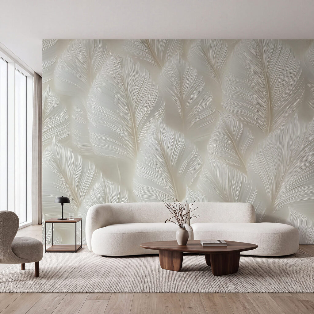 Plumes blanches au matin dans un intérieur