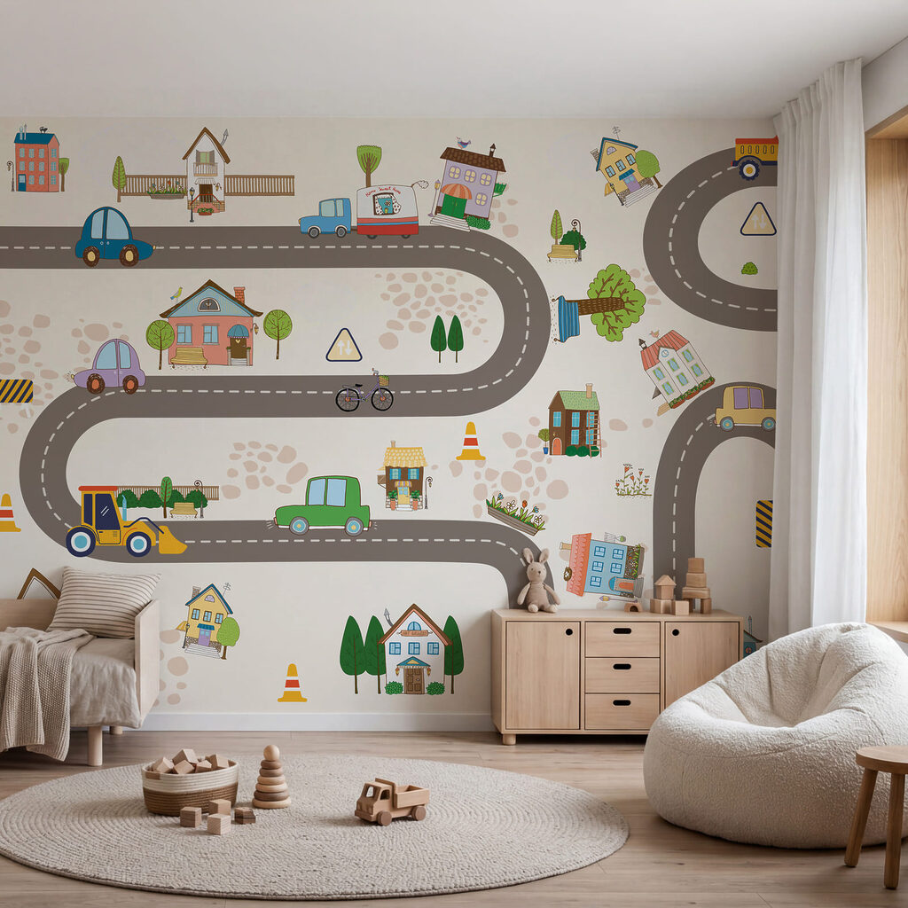 Petites voitures au village dans un intérieur