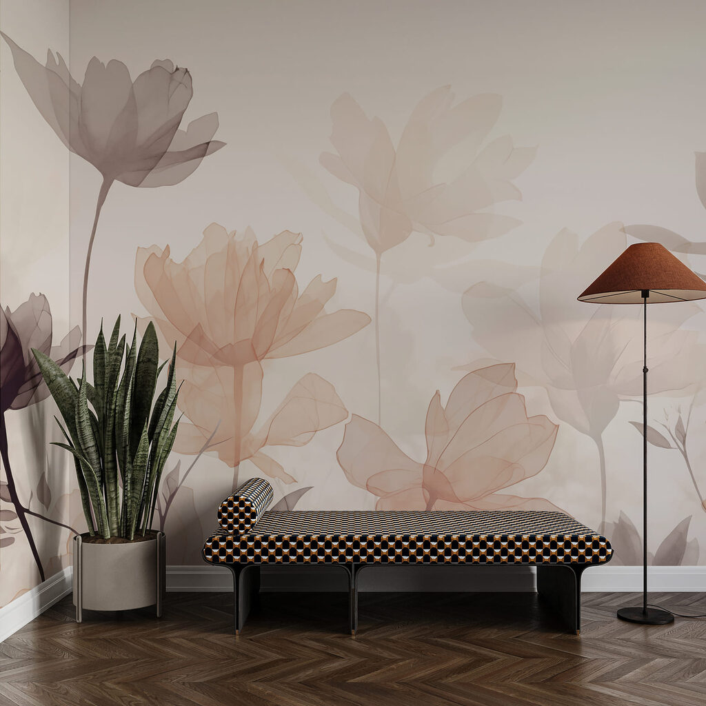 Fleurs en transparence dans un intérieur