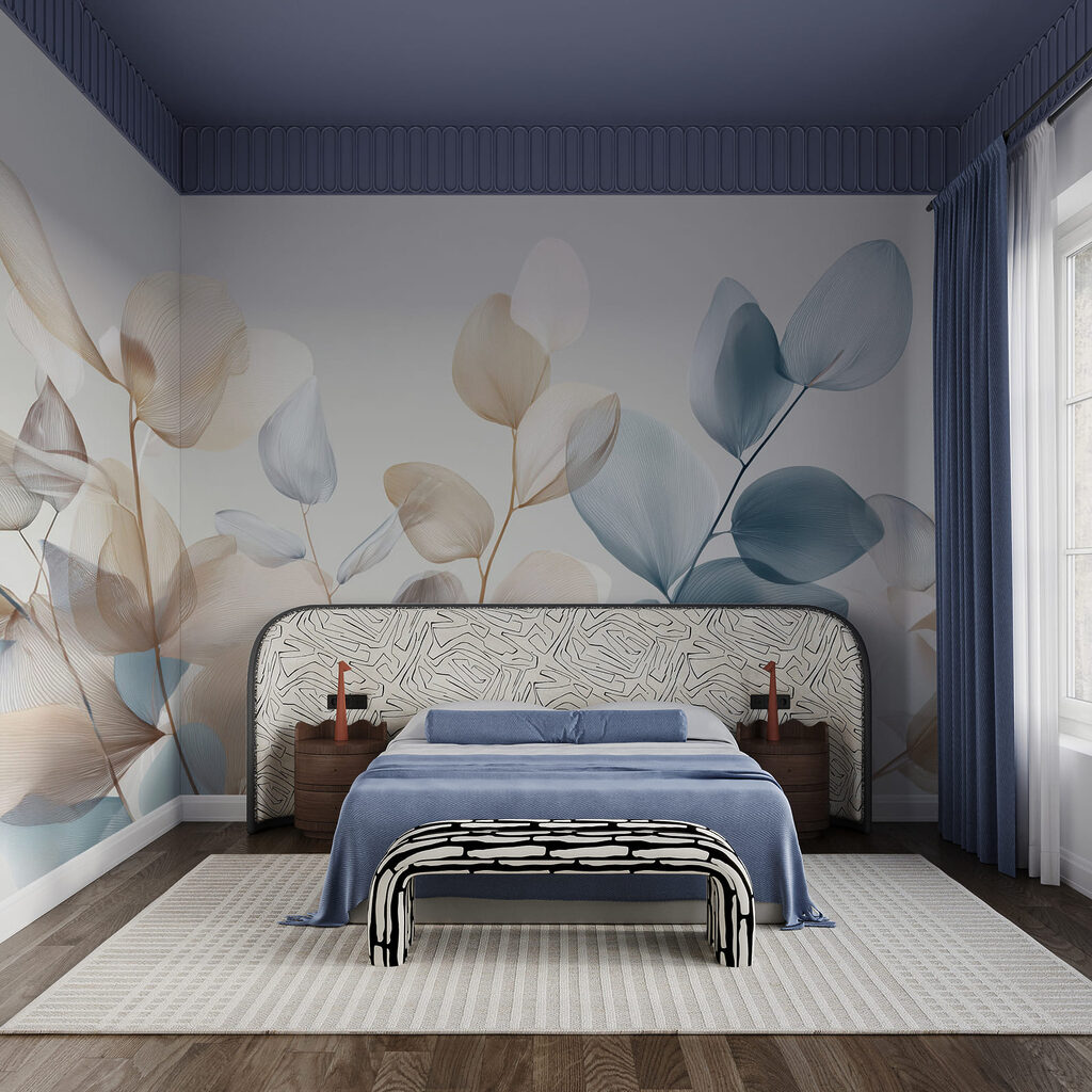 Rameaux bleus et crème dans un intérieur