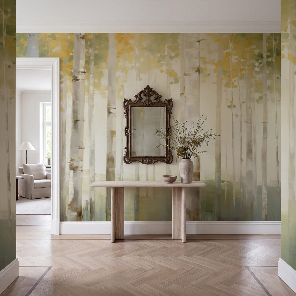 Bouleaux au matin doré dans un intérieur
