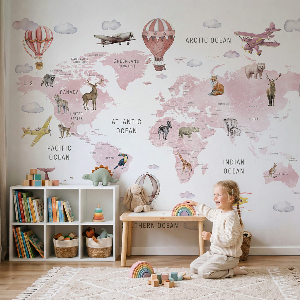 Animaux autour du globe dans un intérieur