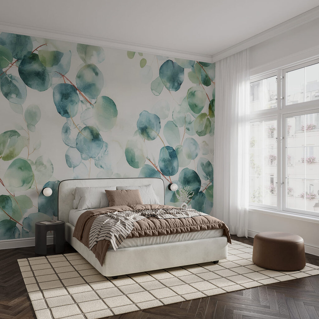 Feuilles rondes à l’aquarelle dans un intérieur