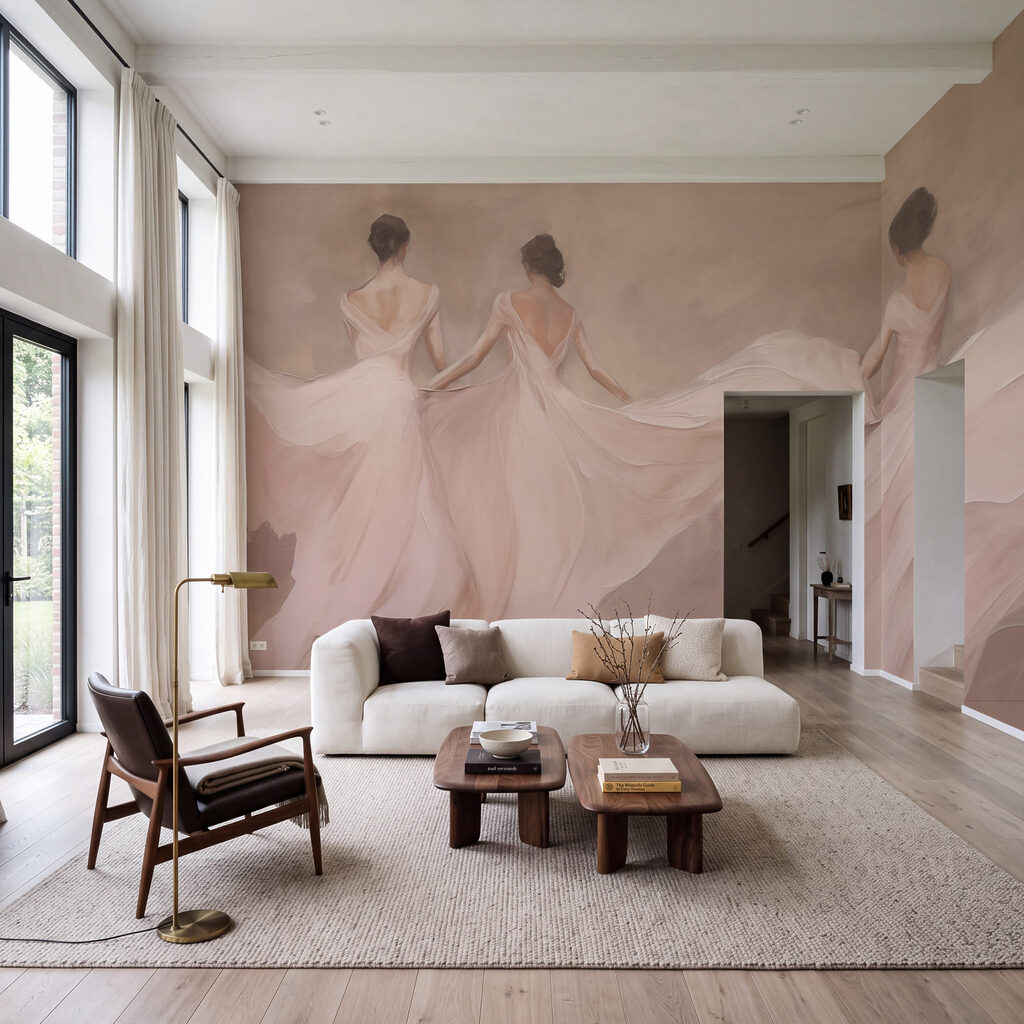 Trois danseuses en rose dans un intérieur