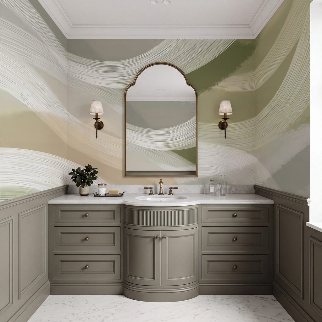 Traits blancs sur olive dans un intérieur