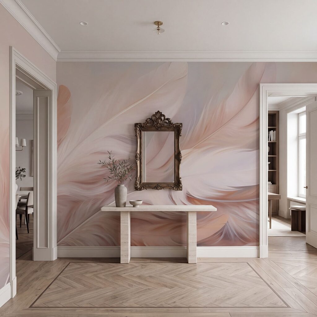 Plumes vieux rose dans un intérieur