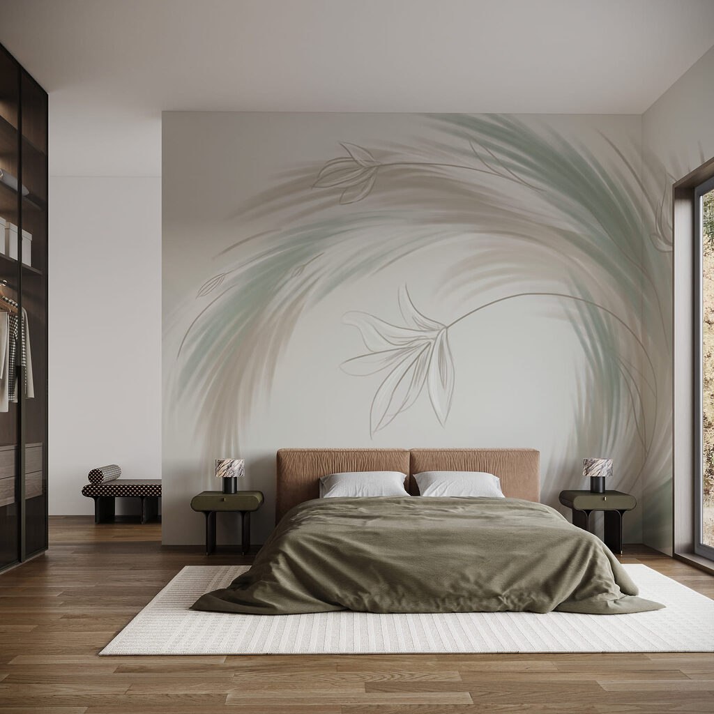 Feuilles vertes en cercle dans un intérieur
