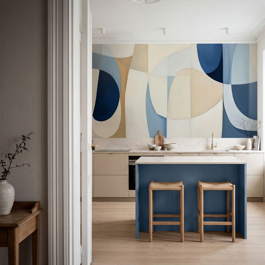 Arches bleues sur crème dans un intérieur