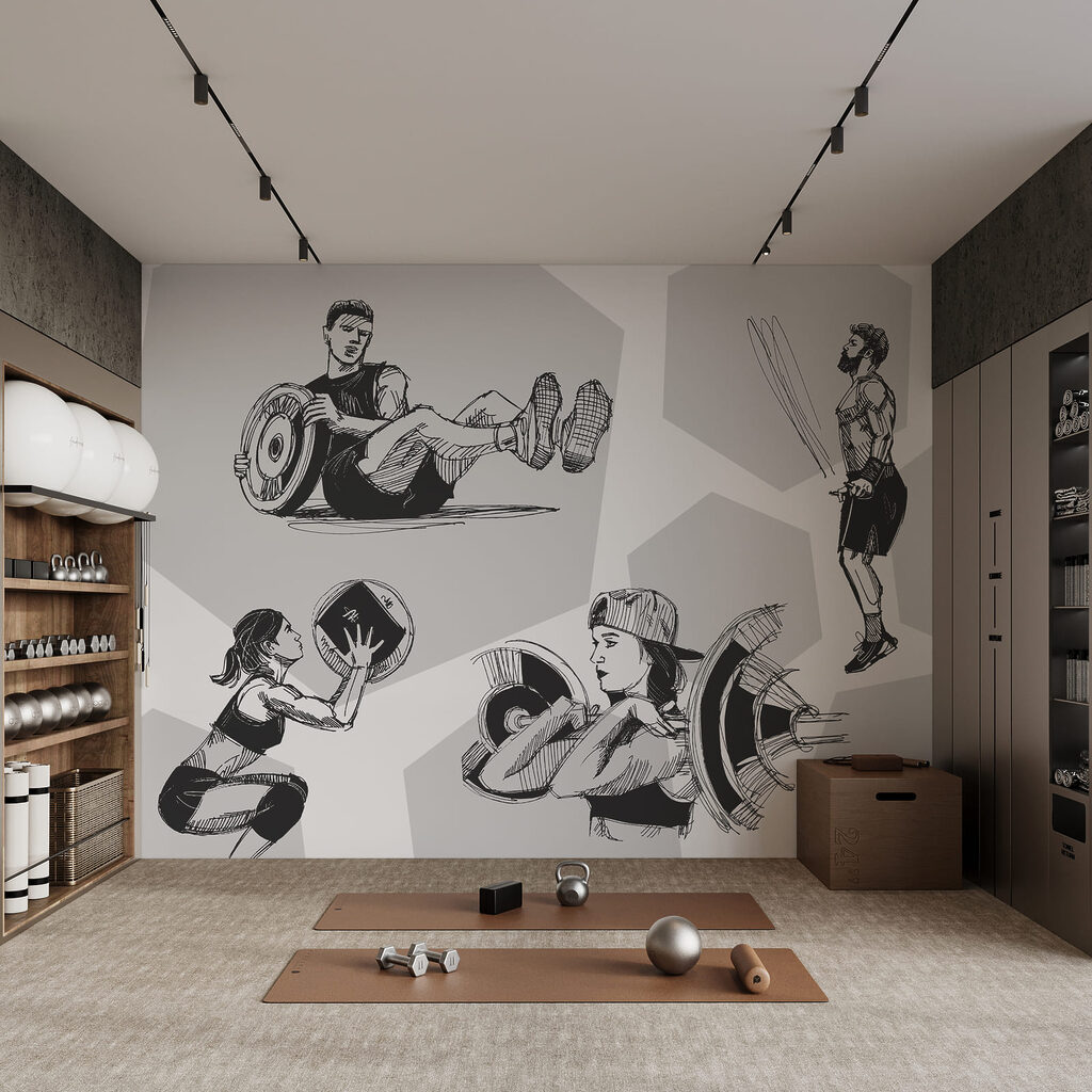 Sportifs en mouvement dans un intérieur
