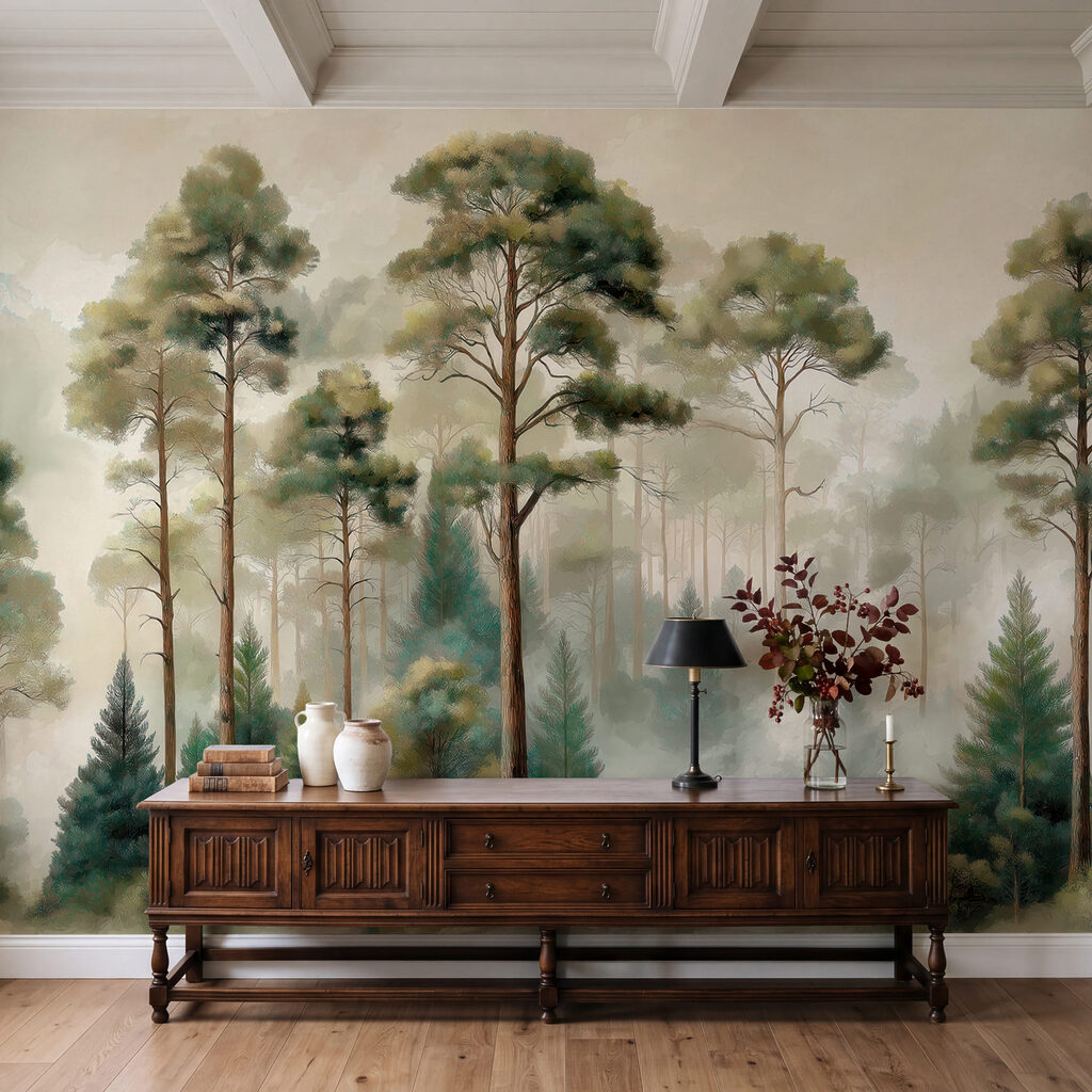 Grands arbres au matin dans un intérieur