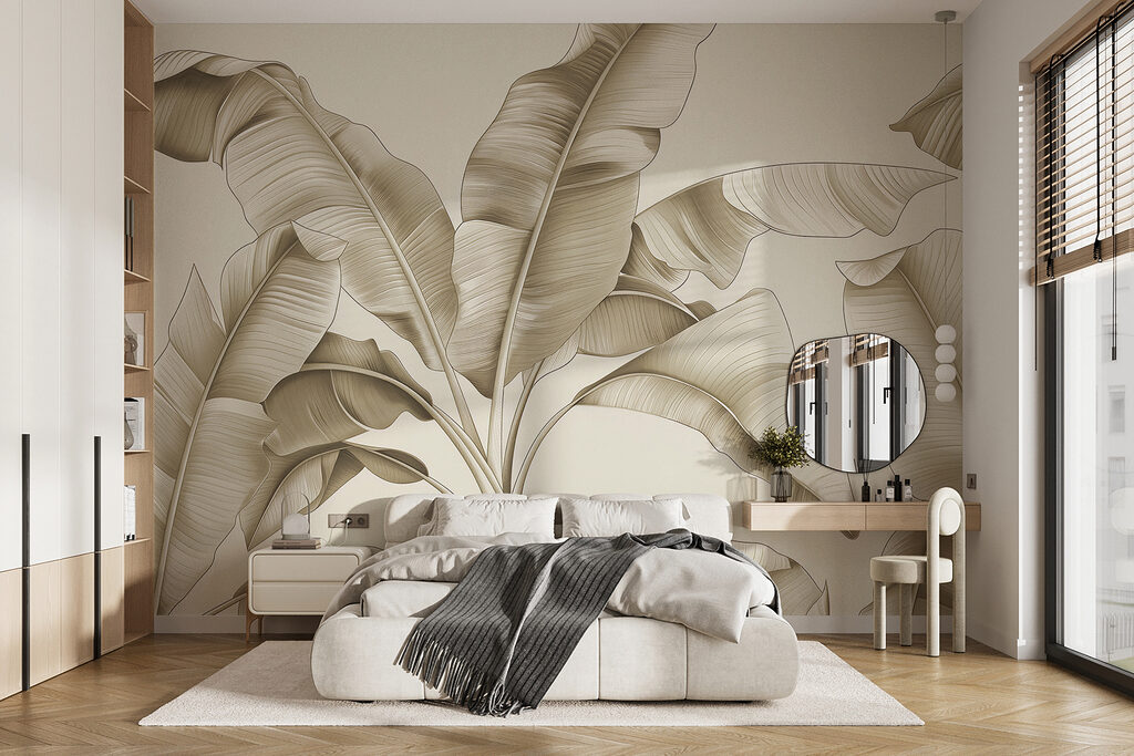 Grandes feuilles courbées dans un intérieur