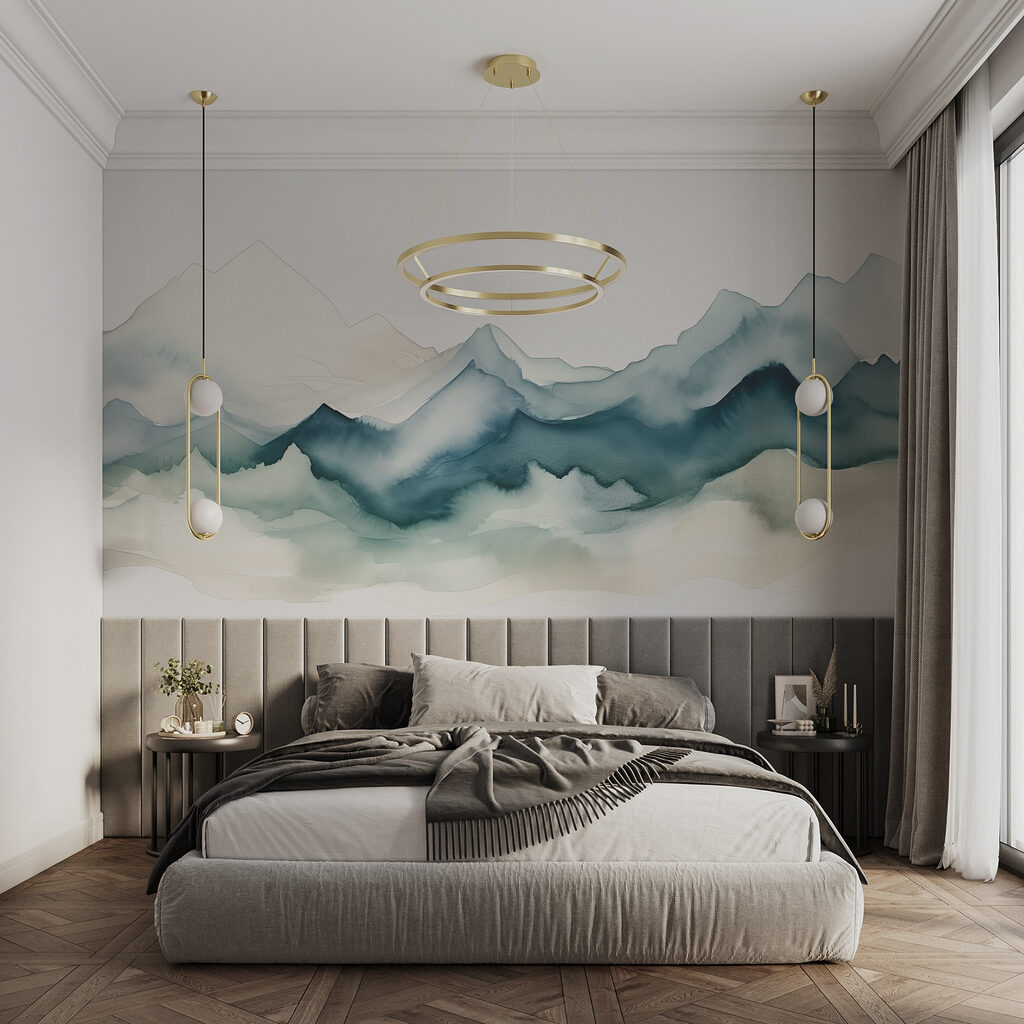 Montagnes bleues à l’aquarelle dans un intérieur