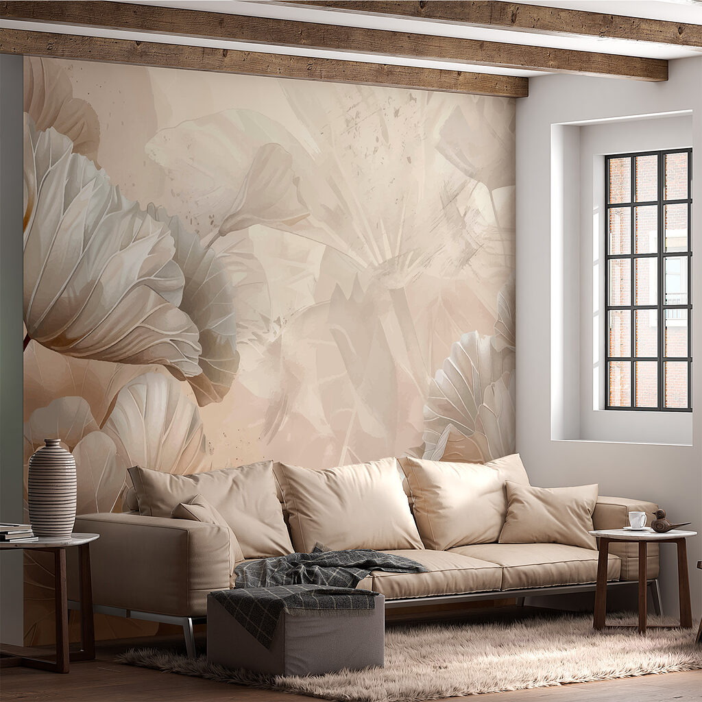 Feuillage feutré et fleurs dans un intérieur