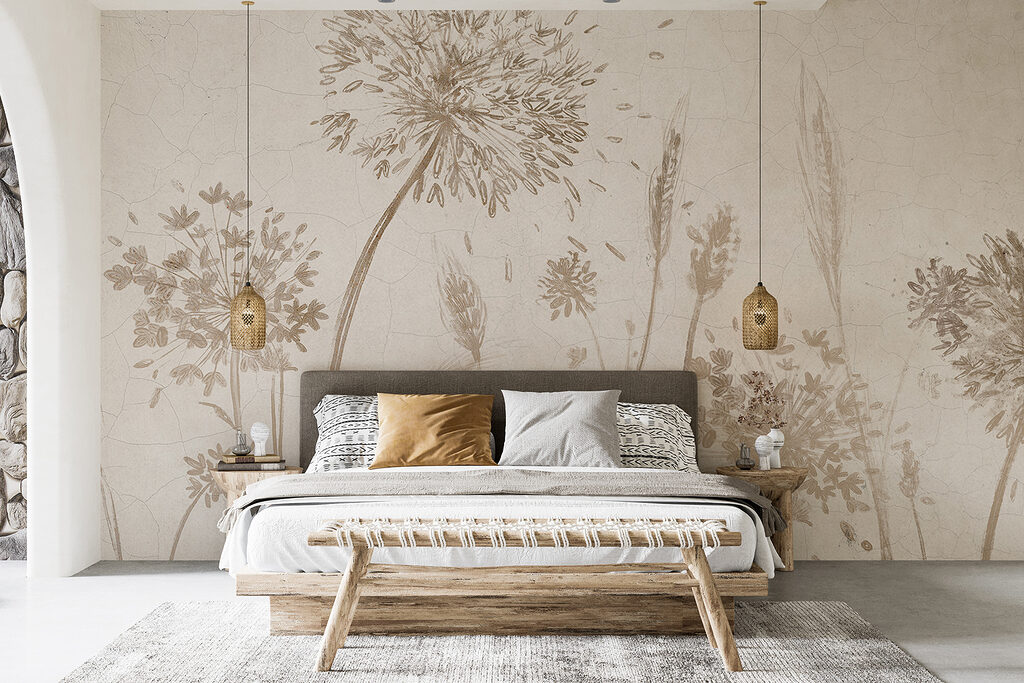 Fleurs séchées sur beige dans un intérieur
