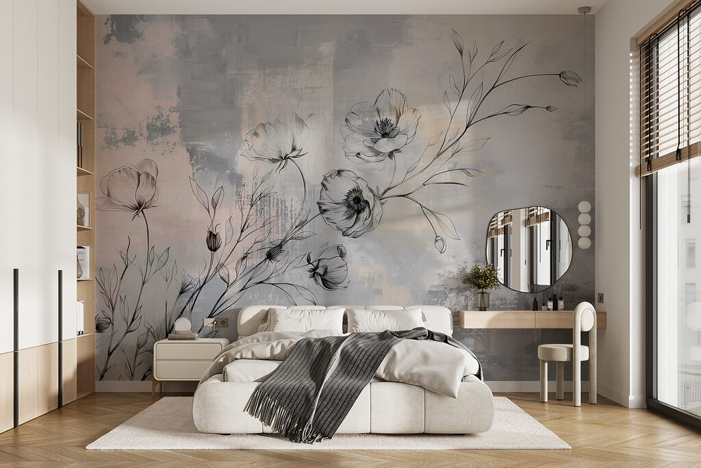 Fleurs dessinées sur gris — intérieur 1