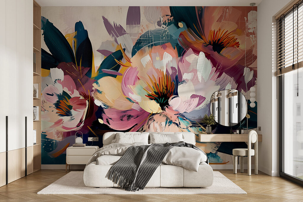 Fleurs en touches vigoureuses dans un intérieur