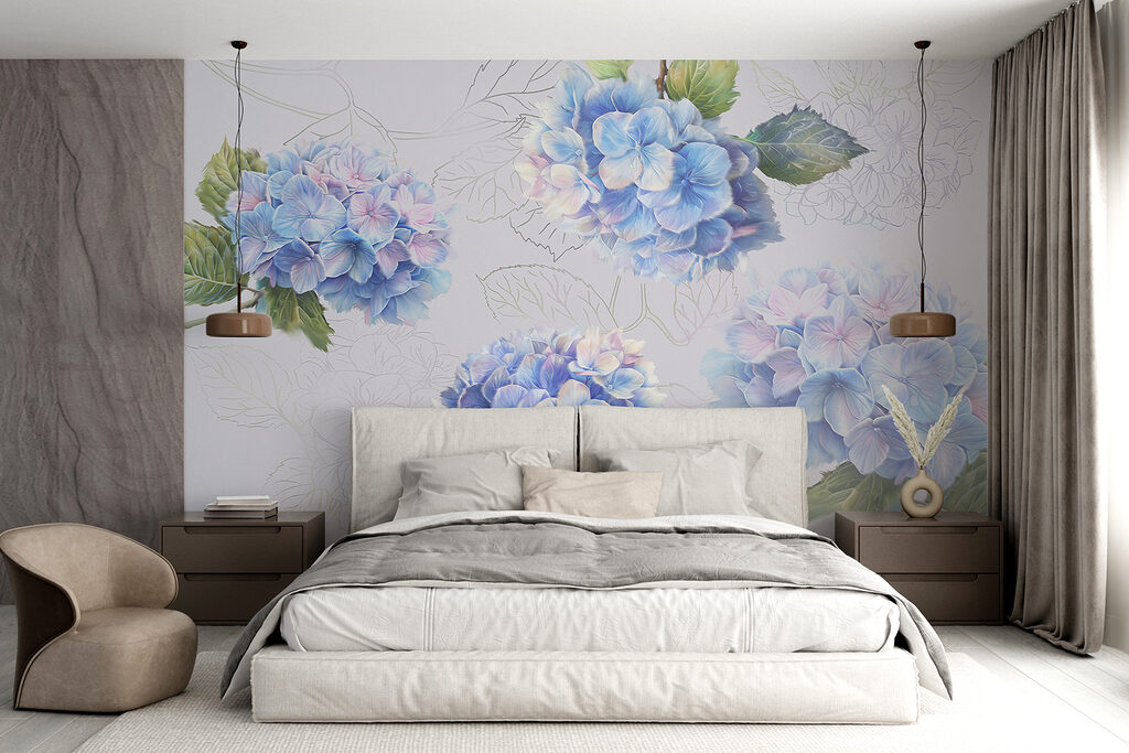 Hortensias aux feuilles dessinées — intérieur 2