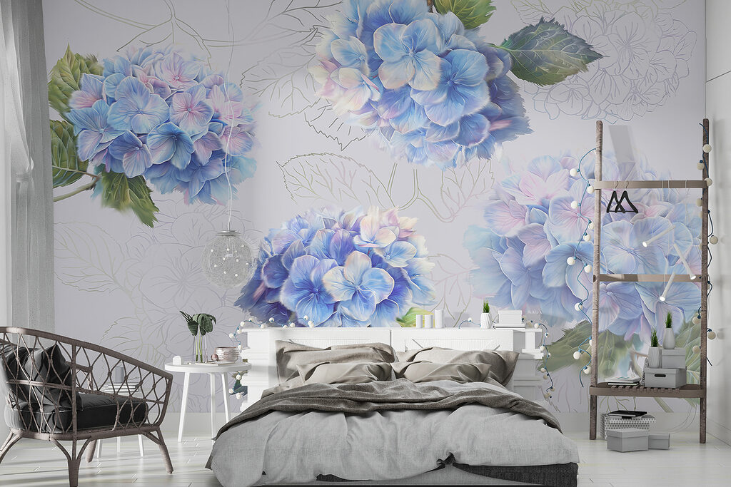 Hortensias aux feuilles dessinées — intérieur 3