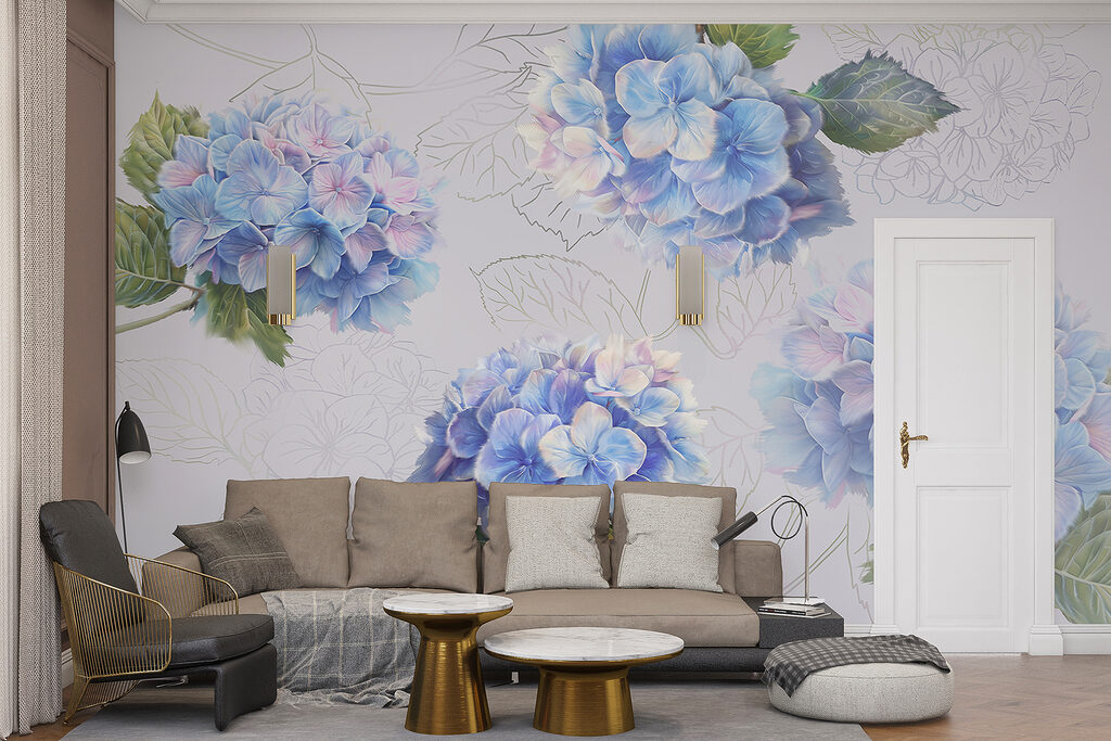 Hortensias aux feuilles dessinées — intérieur 4