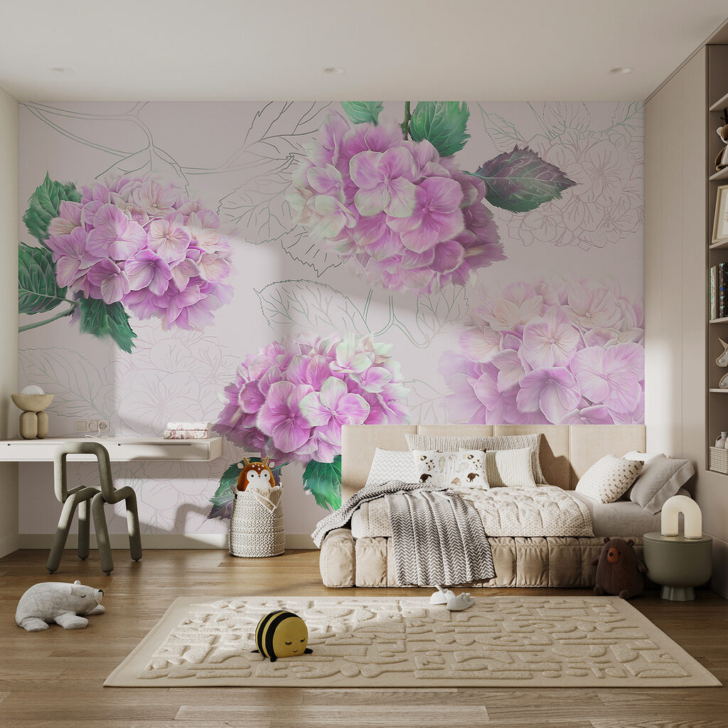 Hortensias aux feuilles dessinées — intérieur 2