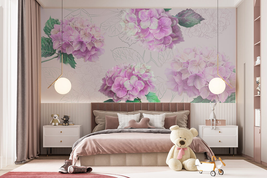 Hortensias aux feuilles dessinées — intérieur 3