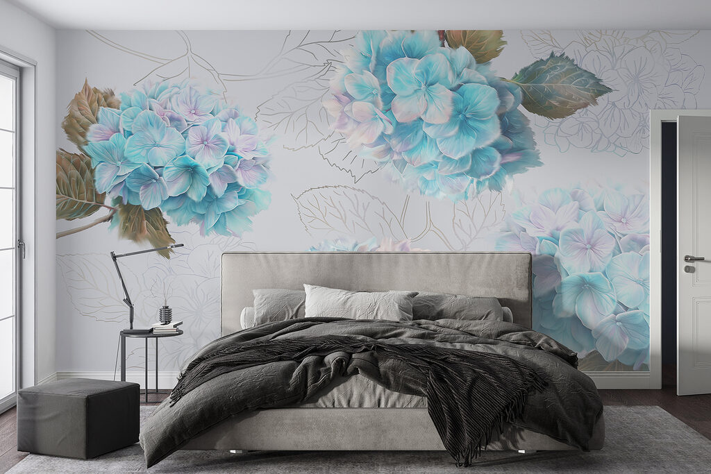 Hortensias aux feuilles dessinées — intérieur 1
