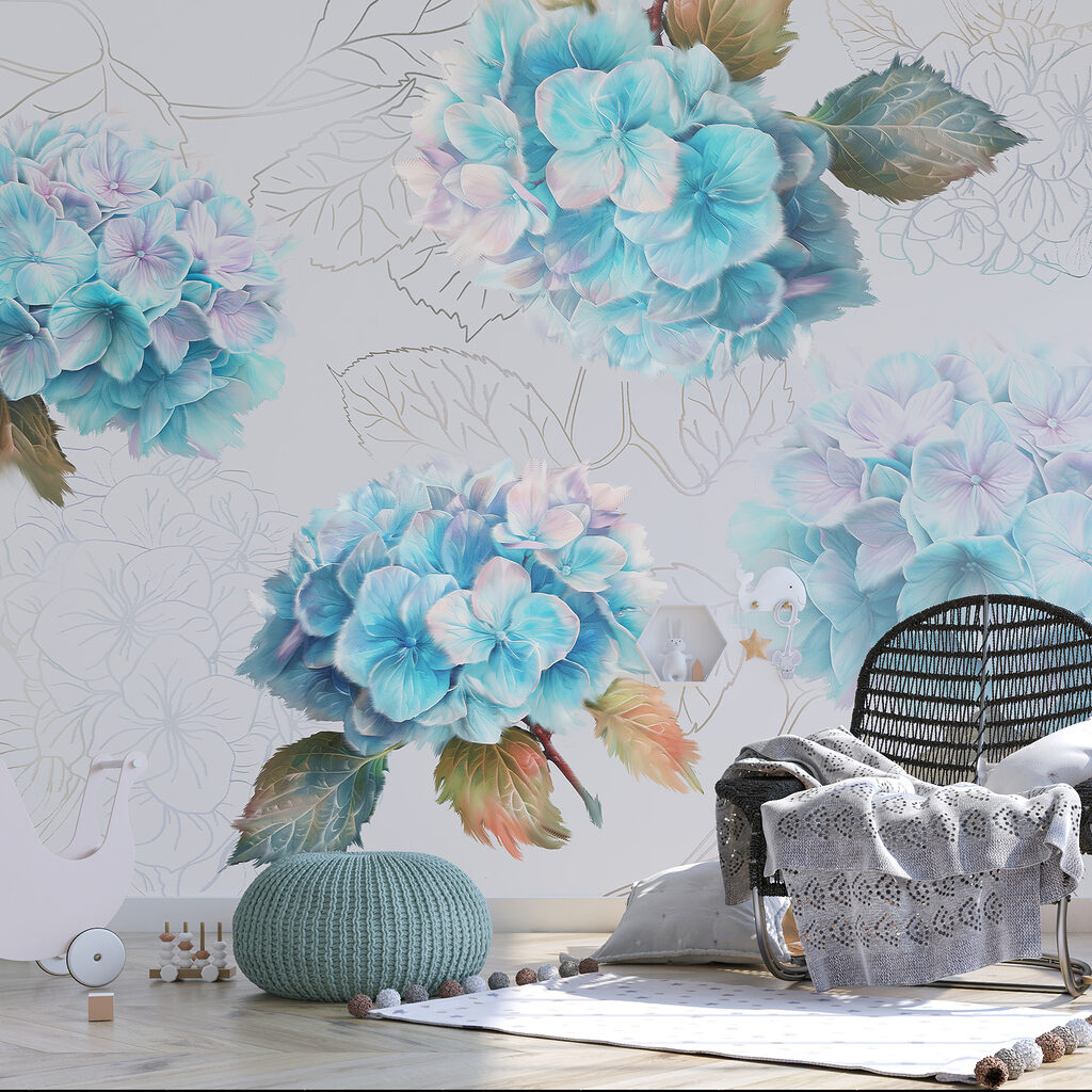Hortensias aux feuilles dessinées — intérieur 2