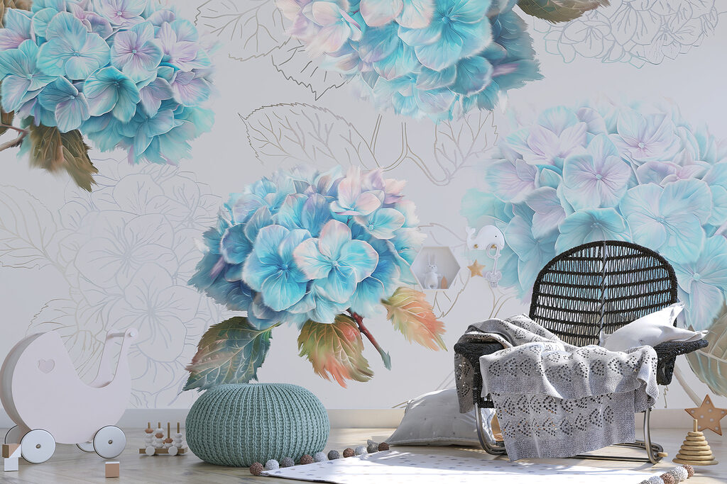 Hortensias aux feuilles dessinées — intérieur 3
