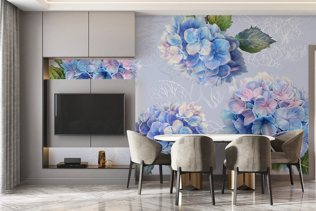 Hortensias aux feuilles dessinées — intérieur 2