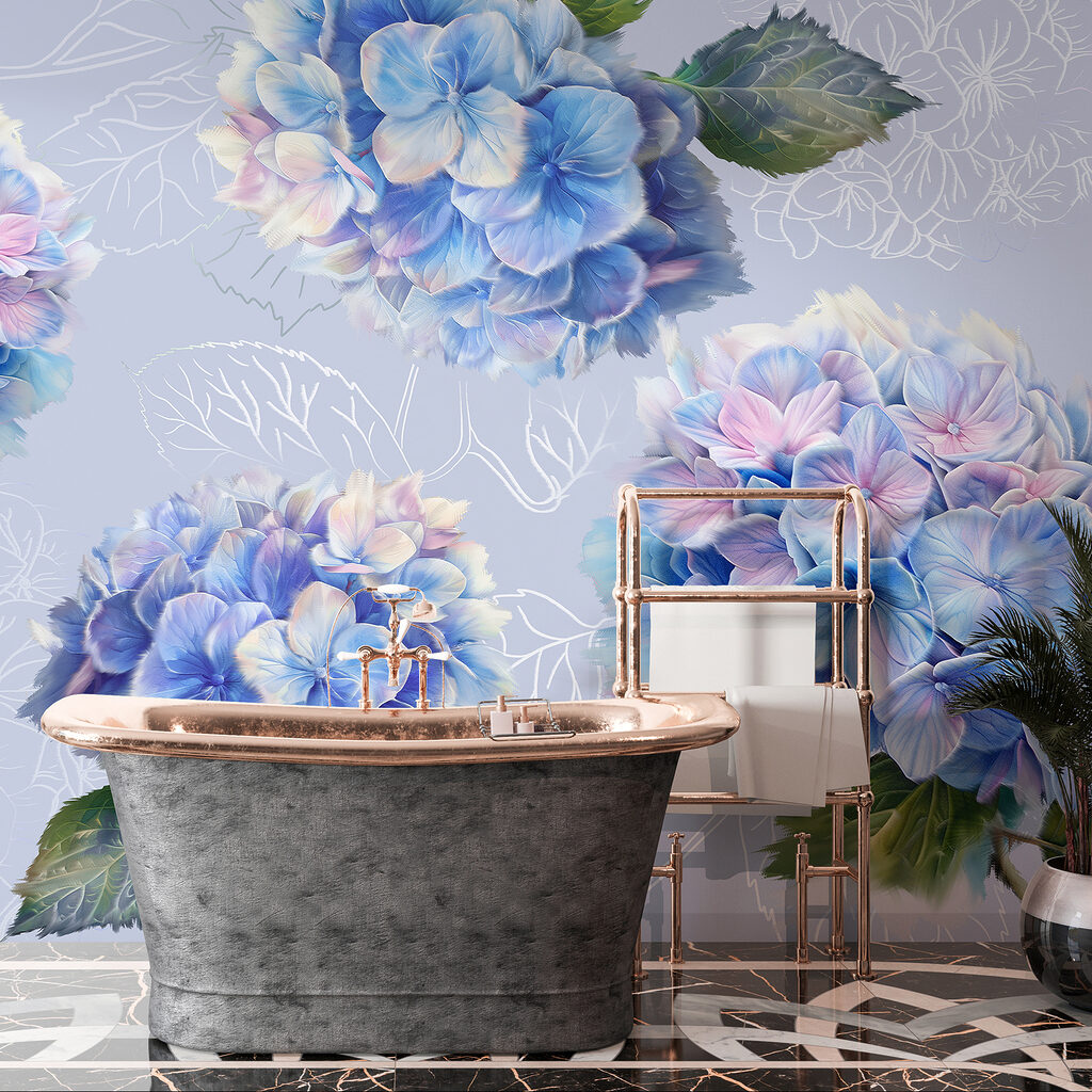 Hortensias aux feuilles dessinées — intérieur 3